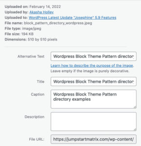 Using the WordPress media library to write alt text title and description
