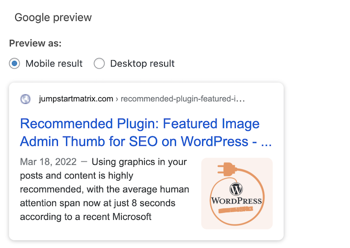 Featured Image Thumb on Google Search Results Page