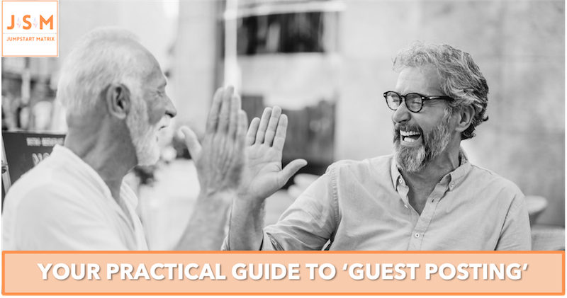 Guest Posting graphic showing 2 men High Fiving each other