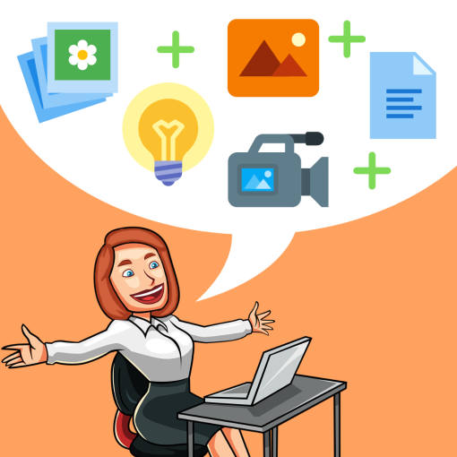 Content Creation Add on Package Service Thumbnail with Red Haired Business Woman at Computer