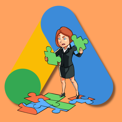 Google Ads Add ons Service Thumbnail with Red Haired Business Woman with Puzzle Pieces