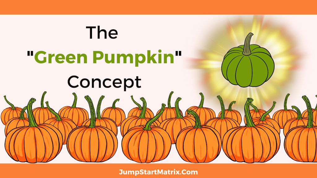 'Green Pumpkin' Article Featured Image with Orange and Green Pumpkins