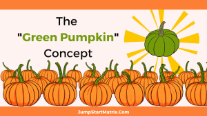 'Green Pumpkin' Article Featured Image with Orange and Green Pumpkins