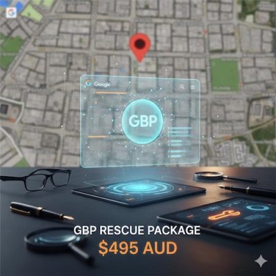 Google Business Profile Page on futuristic screen with a view of Google Maps behind.