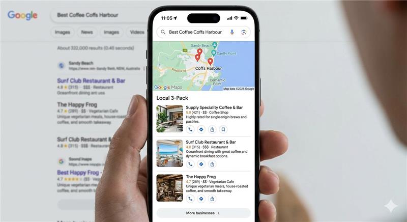 Image of Local 3 Pack listings on Google Maps on mobile